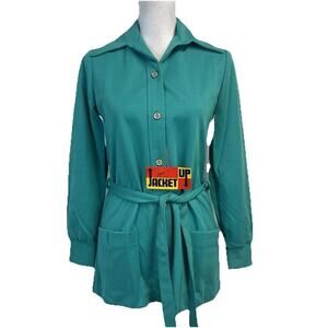 Sears Up by Glamour Jacket Women's Size 10 Vintage 1970s Green Double Knit Tie B